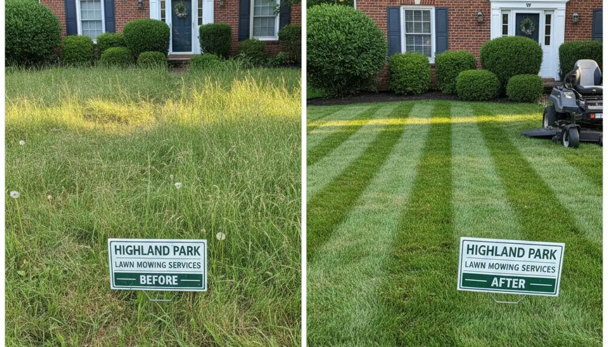 Before and after lawn mowing transformation by Chop Chop Landscaping in Highland Park, IL