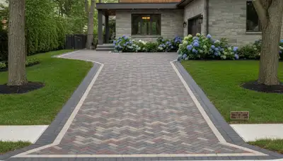 Completed interlocking paver driveway installation by Chop Chop Landscaping in Highland Park, IL