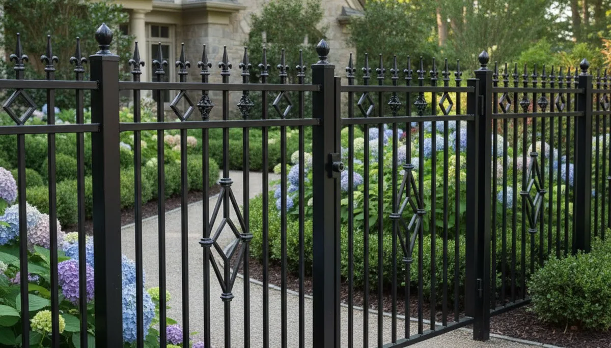 Black ornamental metal fence installation by Chop Chop Landscaping in Highland Park, IL