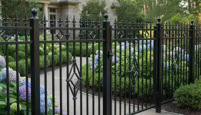 Black ornamental metal fence installation by Chop Chop Landscaping in Highland Park, IL