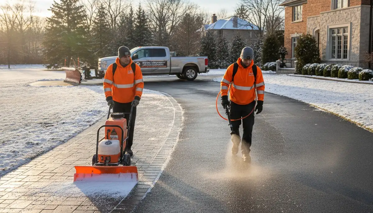 Professional de-icing and salt application on walkways in Highland Park, IL by Chop Chop Landscaping