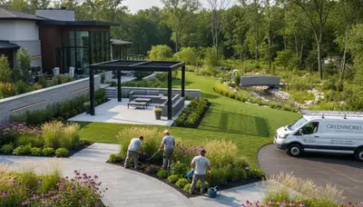 Landscaping team in Highland Park, IL providing professional lawn and landscape maintenance