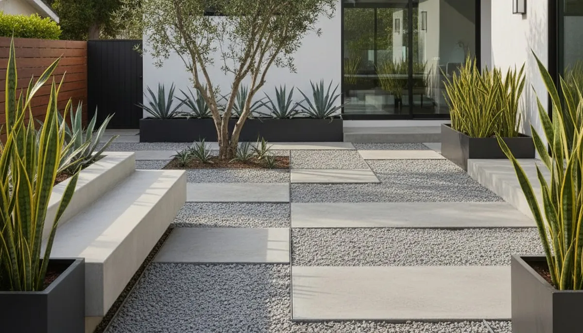 Modern minimalist pea gravel landscape design in Highland Park, IL by Chop Chop Landscaping