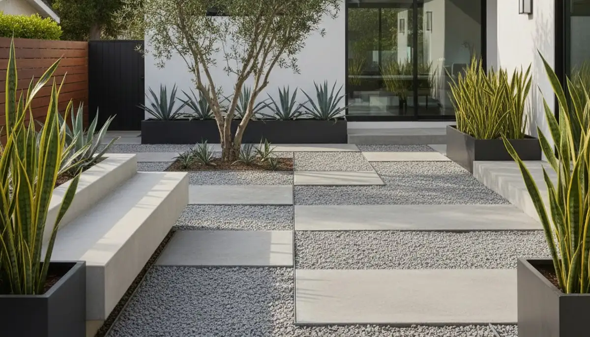 Modern minimalist pea gravel landscape design in Highland Park, IL by Chop Chop Landscaping