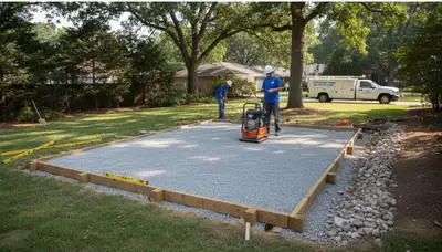 Professional shed foundation and base preparation by landscaping experts in Highland Park, IL