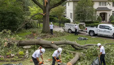 Professional storm debris cleanup and branch removal by Chop Chop Landscaping in Highland Park, IL